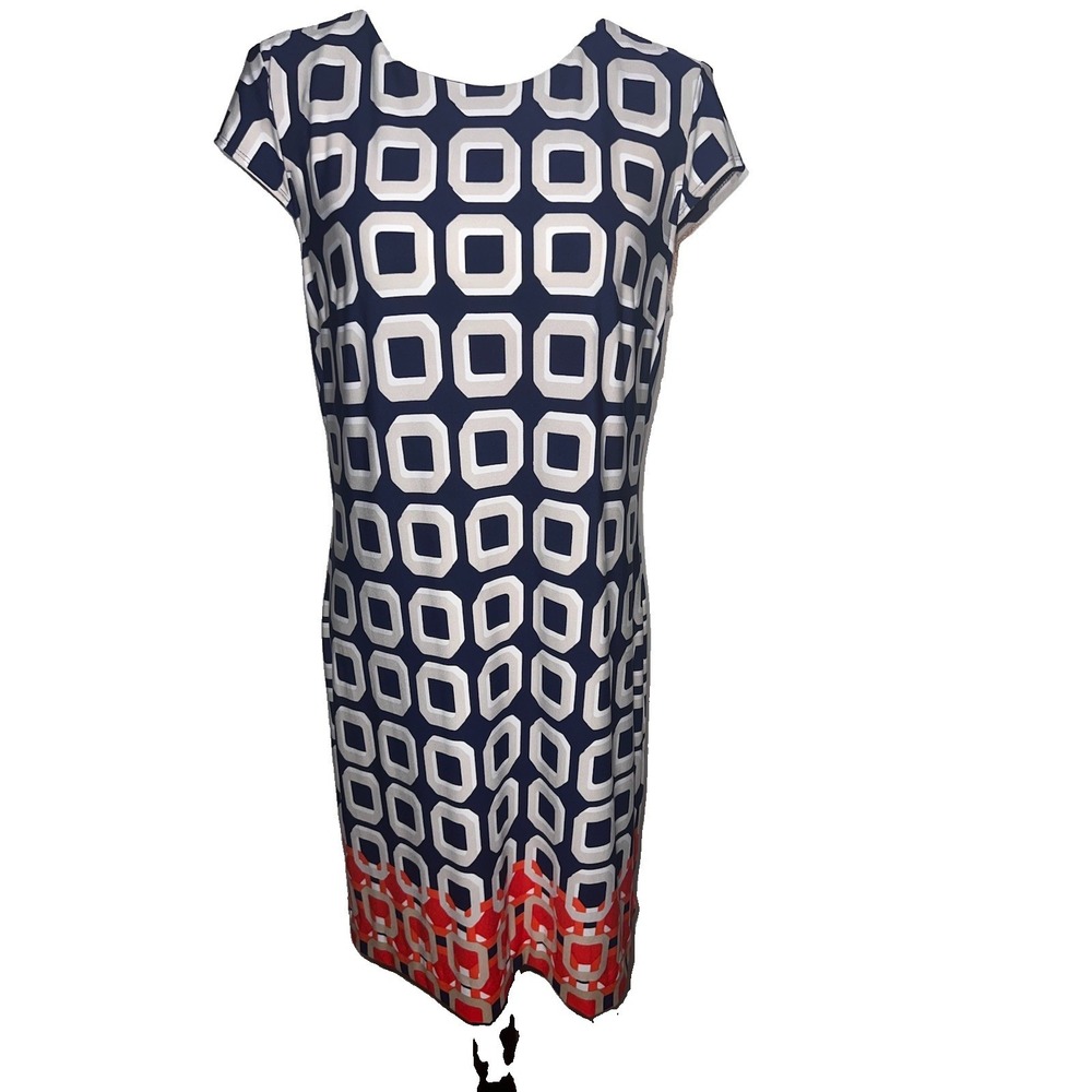 Liz Claiborne Cap Sleeve Short Sleeve Sheath Dress Geometric Block‎ Stretchy Y2K